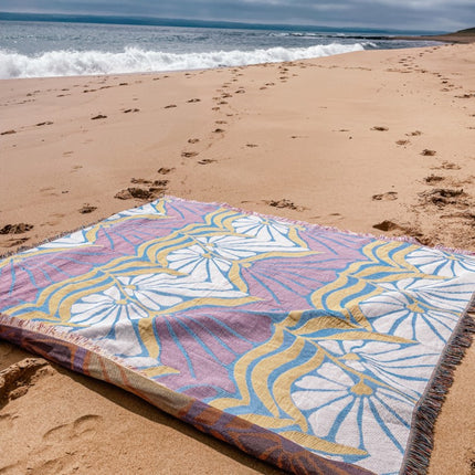 Flower Power Woven Beach Picnic Throw Rug