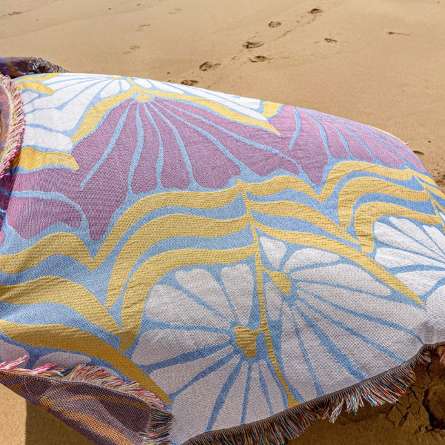 FLOWER POWER WOVEN BEACH PICNIC THROW RUG