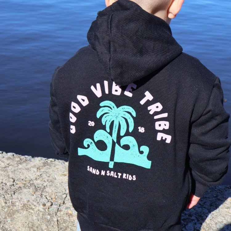 Good Vibe Tribe Black Kids Hooded Jumper