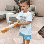 Vintage style kids shorts in blue cord, handmade in Bali, sustainable cotton