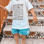 Blue corduroy kids shorts, adjustable waist, surf and skate inspired