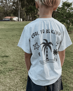 Durable kids surf tee, positive Cool to be Kind slogan, designed in Australia