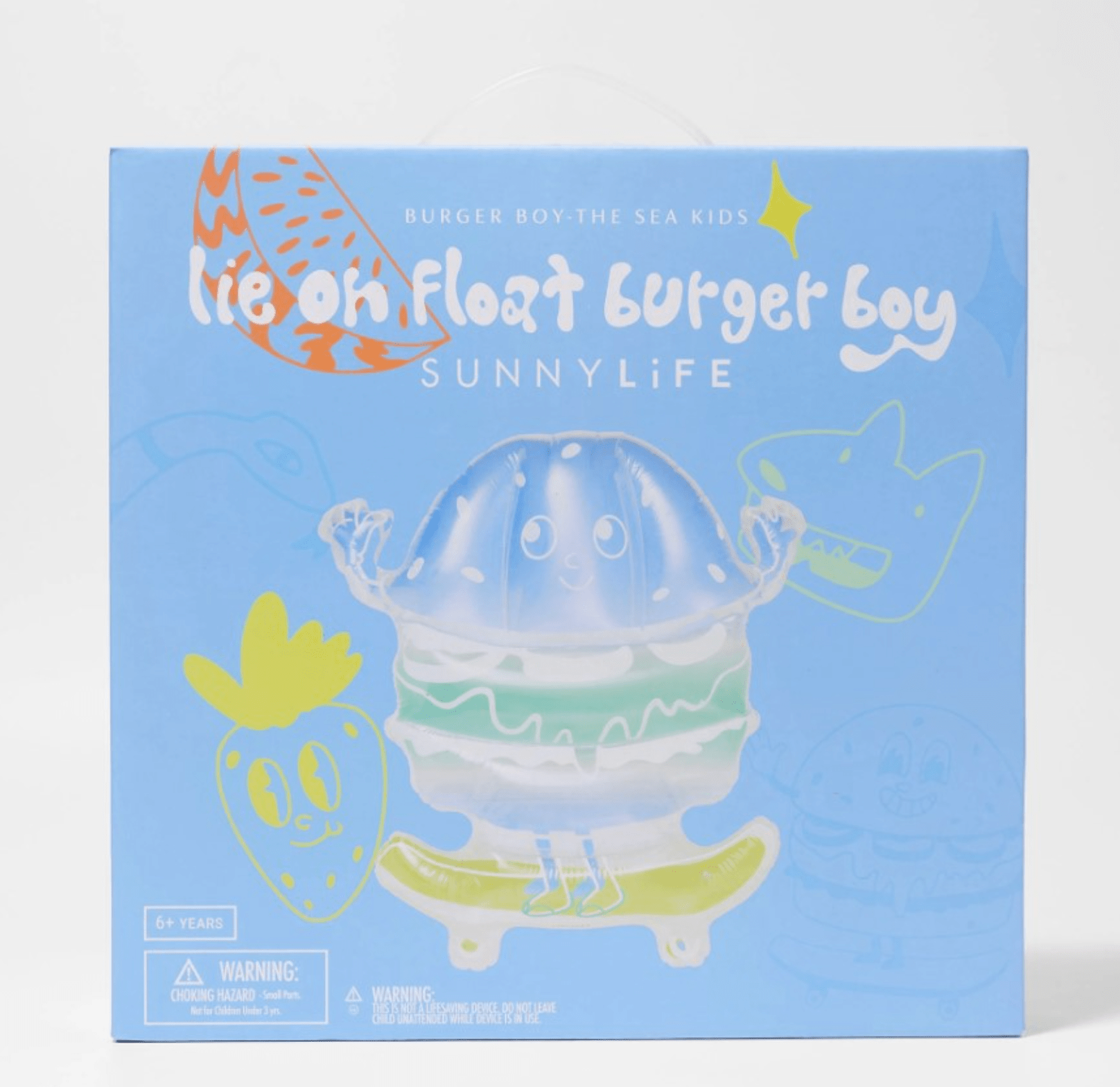 KIDS LIE - ON FLOAT BURGER BOY THE SEA KIDS BLUE - LIME - SAND N SALT