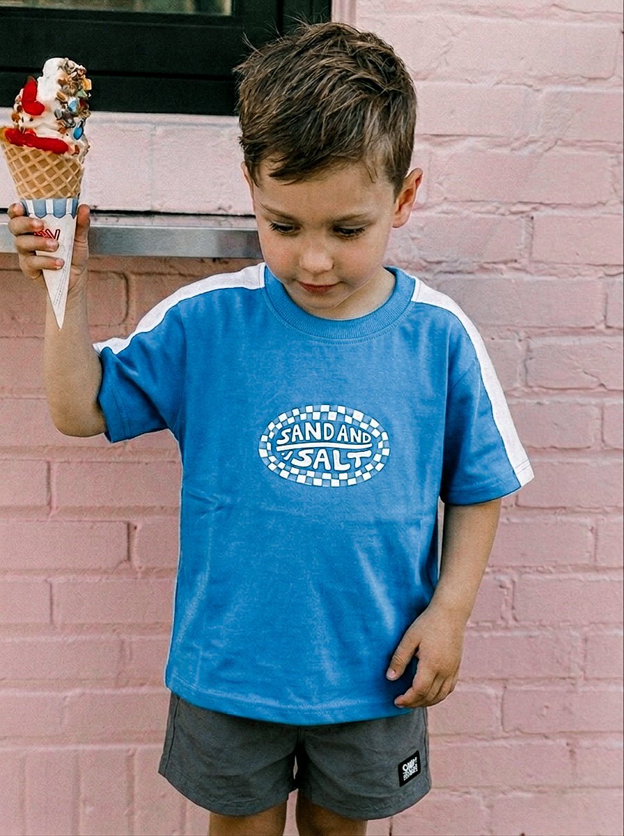 Sand + Salt Kids Blue Checker Tee - SAND N SALT