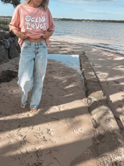 The Relaxed Oversized Ocean Lover Tee - Pink - SAND N SALT