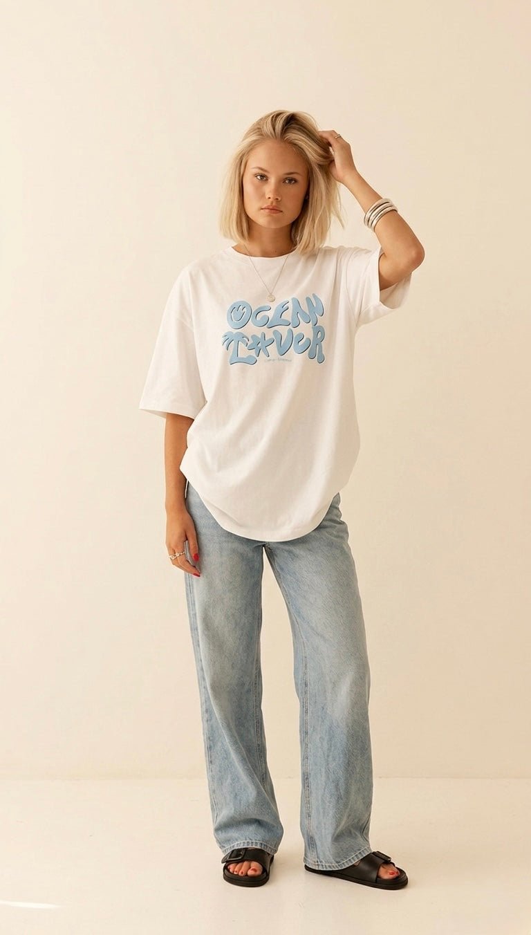 The Relaxed Oversized Ocean Lover Tee - White - SAND N SALT