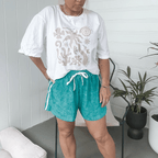 Womens Terry Towelling Shorts | Coastal Green - SAND N SALT