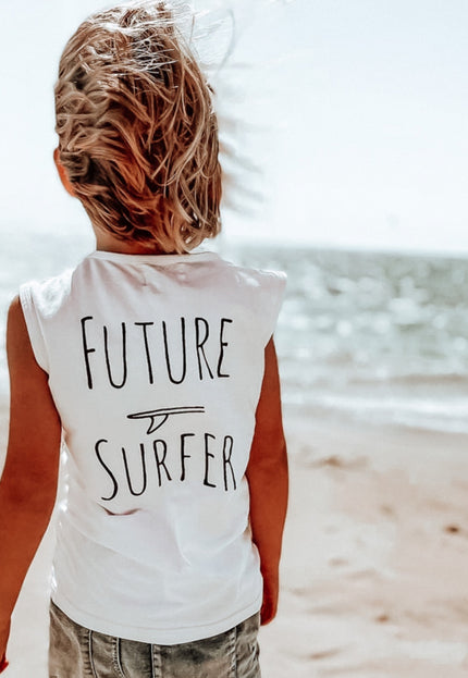 Future Surfer White muscle tank - SAND N SALT Kids clothing australia clothing& fashion surf clothes women’s beach clothes women’s surf clothes kids surf clothes kids beach clothes kids skate clothes kids skate tee kids surf tshirt cotton on kids ghanda rip curl industrie kids salty shreds vintage wash kids Trendy kids clothes 