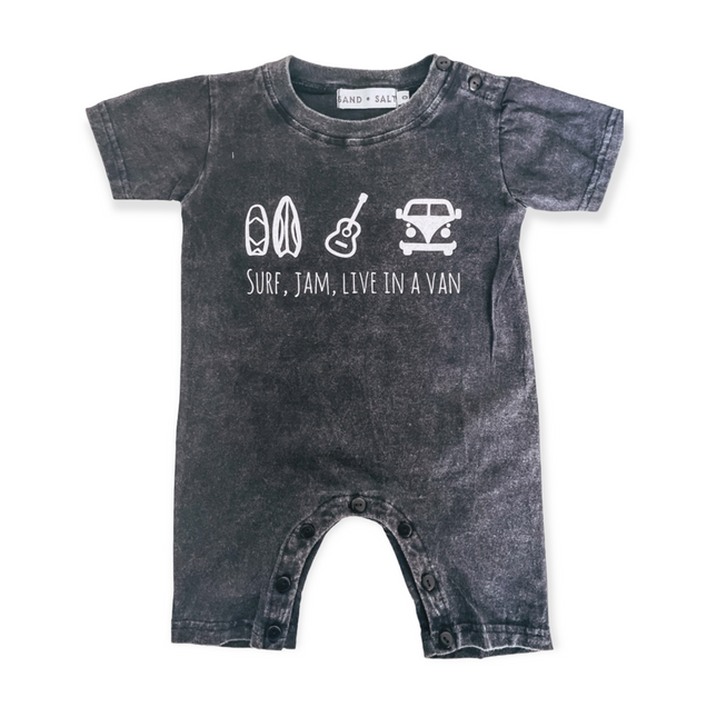 SURF JAM LIVE IN A VAN ROMPER WASHED BLACK - KIDS