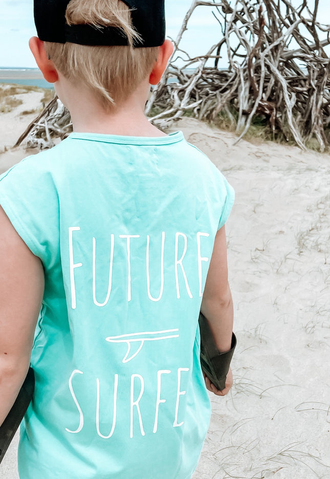 Future Surfer Aqua muscle tank - SAND N SALT  Kids clothing australia surf clothes beach clothes kids beach clothes kids skate clothes kids skate tee kids surf tshirt cotton on kids ghanda industrie kids salty shreds vintage wash kids Trendy kids clothes Buy kids clothing online Shop Kids, Teen & Baby clothes.Surf skate clothing for the whole family! Fun, Fabulous and Fashionable Clothes and Accessories for Your Baby and Kids