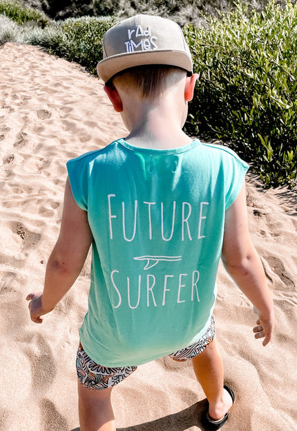Future Surfer Aqua muscle tank - SAND N SALT Kids clothing australia surf clothes beach clothes kids beach clothes kids skate clothes kids skate tee kids surf tshirt cotton on kids ghanda industrie kids salty shreds vintage wash kids Trendy kids clothes Buy kids clothing online Shop Kids, Teen & Baby clothes.Surf skate clothing for the whole family! Fun, Fabulous and Fashionable Clothes and Accessories for Your Baby and Kids